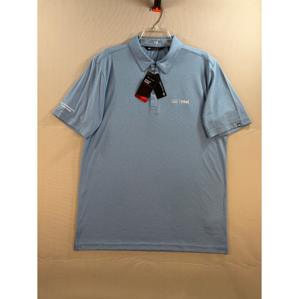 TravisMathew Cisco Intel Polo Shirt Mens Large Blue Prestige Pure Performance NW